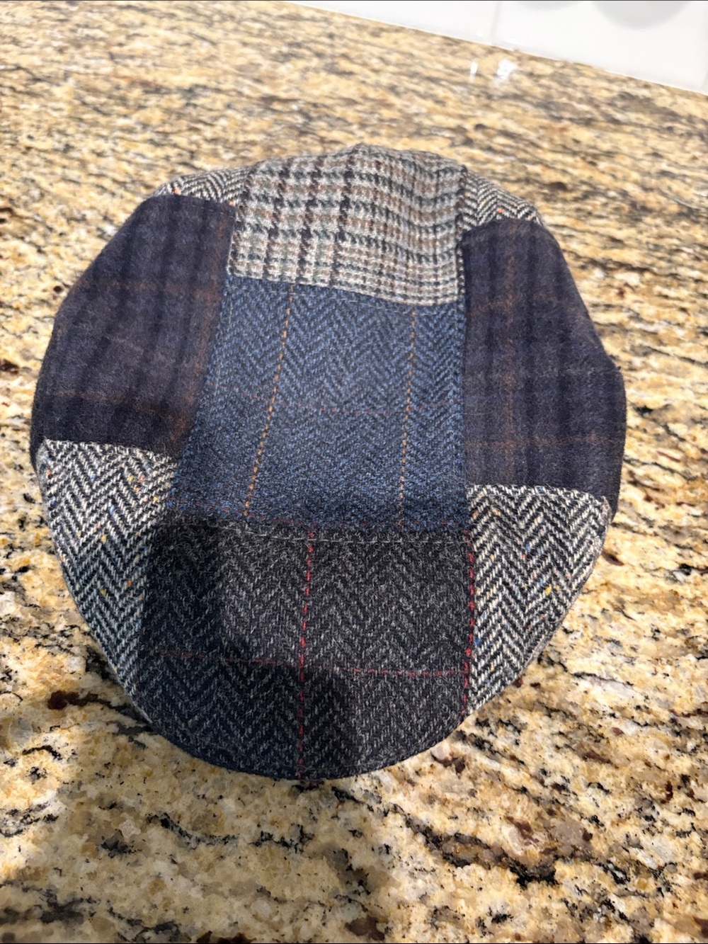 Mucros Patchwork Tweed flat Cap in Blue and grey